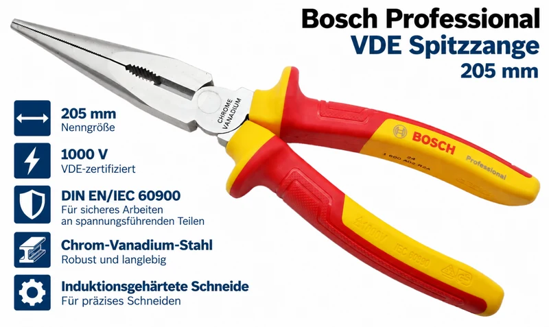 Bosch Professional VDE Spitzzange 200 mm 1000 V IEC 60900 Elektriker Profi Zange