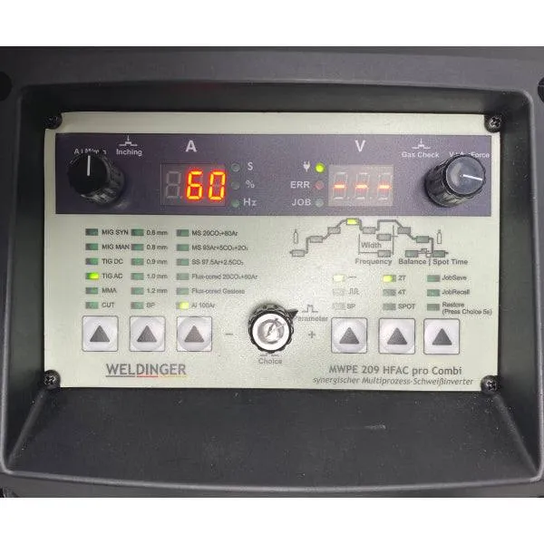 WELDINGER MWPE 209 HF/AC pro Combi Schweißinverter MIG/MAG AC/DC WIG HF Plasmaschneider Elektrodenschweißgerät 30/200 A
