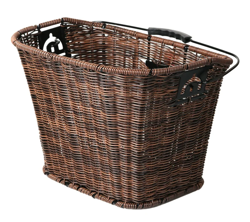 Fahrradkorb Korb Rattan Geflecht Kunststoff Braun abnehmbar mit Halter VR