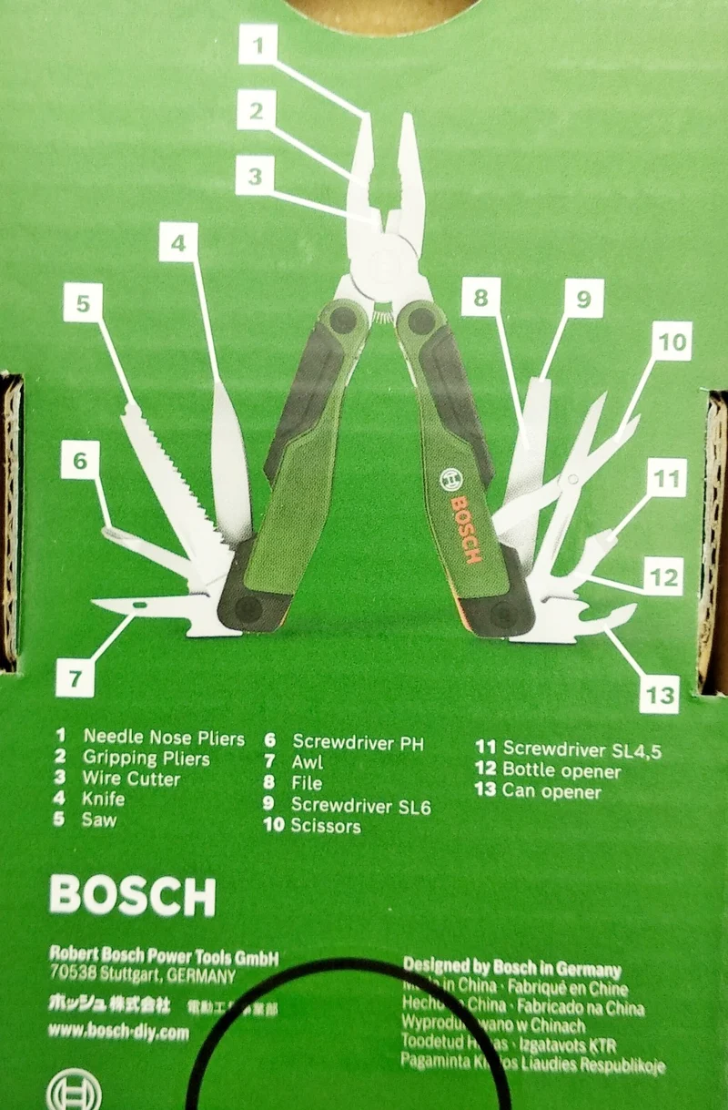 Bosch 13-in-1 Multitool Werkzeug Schere, Zange, Säge, Handwerk, Outdoor, Camping