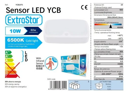 ExtraStar 10 W LED-Deckenleuchte Bewegungsmelder 3000K Warmweiss