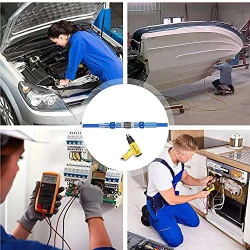Kuject Lötverbinder, 200 stk Schrumpfschlauch Set, Kabelverbinder Wasserdicht Schrumpfverbinder Quetschverbinder Stoßverbinder für Automobil, Boote