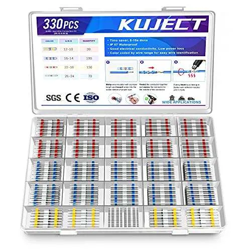 Kuject Lötverbinder, 200 stk Schrumpfschlauch Set, Kabelverbinder Wasserdicht Schrumpfverbinder Quetschverbinder Stoßverbinder für Automobil, Boote
