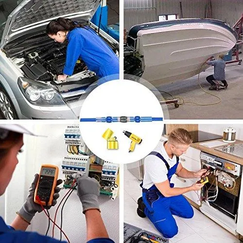 Kuject Lötverbinder, 200 stk Schrumpfschlauch Set, Kabelverbinder Wasserdicht Schrumpfverbinder Quetschverbinder Stoßverbinder für Automobil, Boote