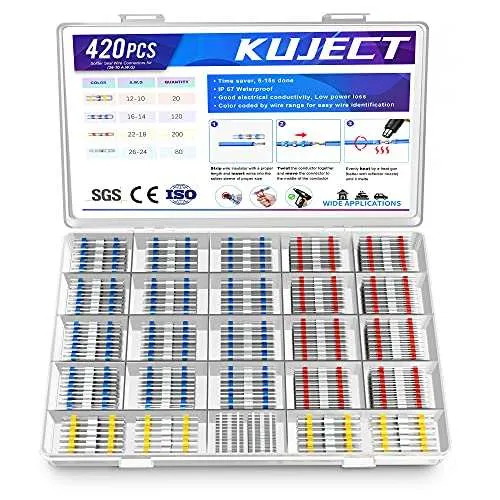 Kuject Lötverbinder, 200 stk Schrumpfschlauch Set, Kabelverbinder Wasserdicht Schrumpfverbinder Quetschverbinder Stoßverbinder für Automobil, Boote