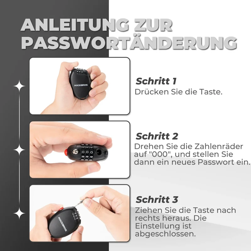 Fahrradschloss mit 3 Zahlencode, 60cm Stahlseil Schloss