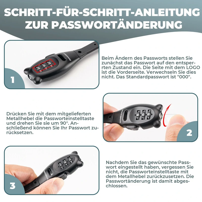 Fahrradschloss, Kabelschloss Fahrrad mit 3 Zahlencode
