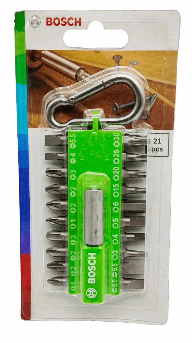 Bosch 21-tlg Schrauberbit-Set Sortiment Snap-hook hellgrün mit Karabiner