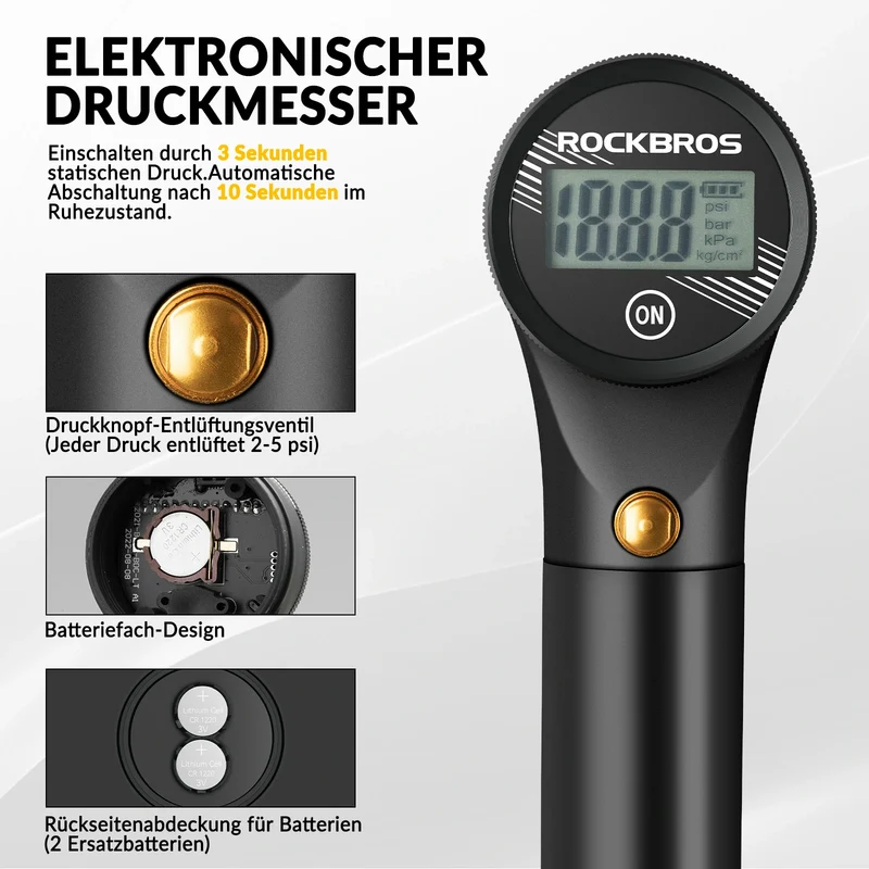 Fahrradpumpe Luftpumpe Max. 320PSI Hochdruck Presta&Schrader Luftdruck Einstellbare Tragbare Zweitakt-Pumpe mit Elektronischer Druckanzeige