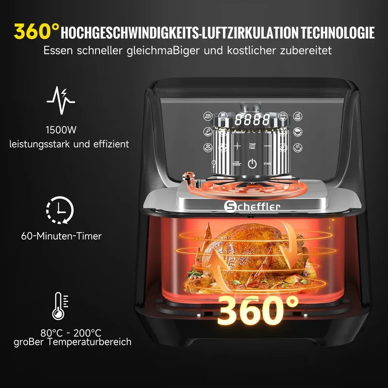 Heißluftfriteuse 5.5L XXL Airfryer Friteuse Fritteusen 1800W
