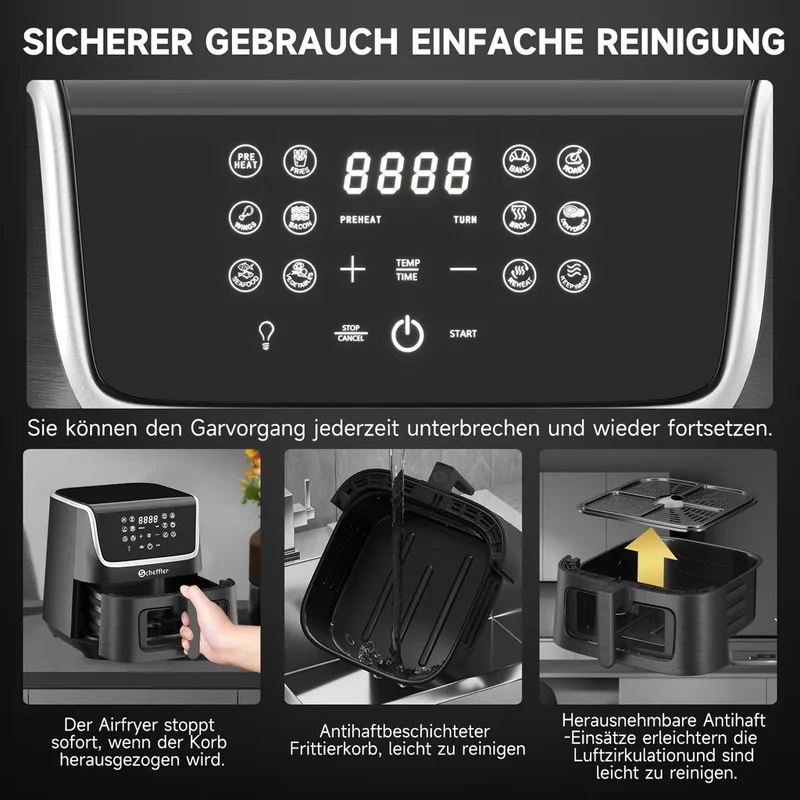 Heißluftfriteuse 5.5L XXL Airfryer Friteuse Fritteusen 1800W