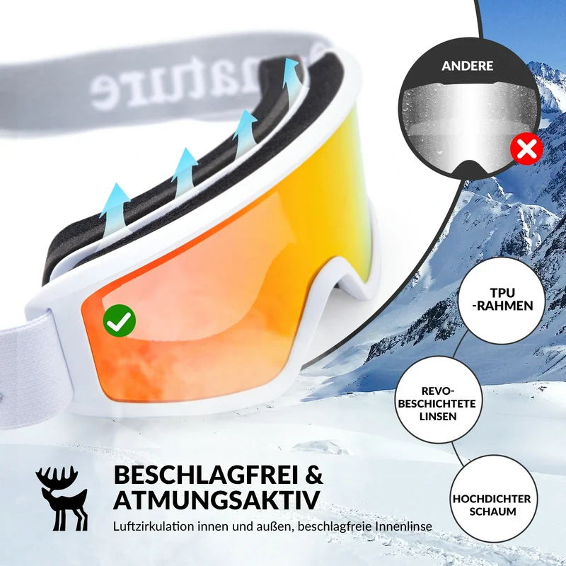 Qunature Skibrille Anti-Nebel Schneebrille Ski Brille