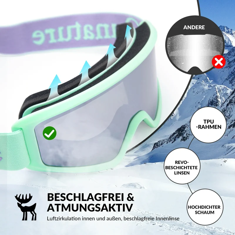Qunature Skibrille Anti-Nebel Schneebrille Ski Brille