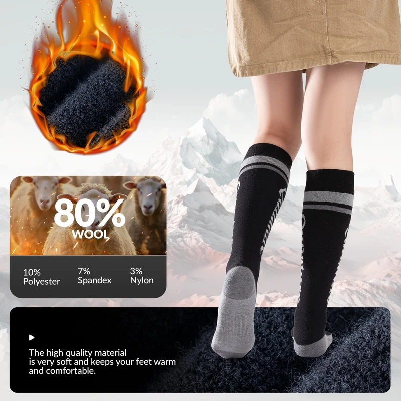 Qunature Skisocken Kinder Thermosocken 1 Paar für Winter-Sports aus Merinowolle