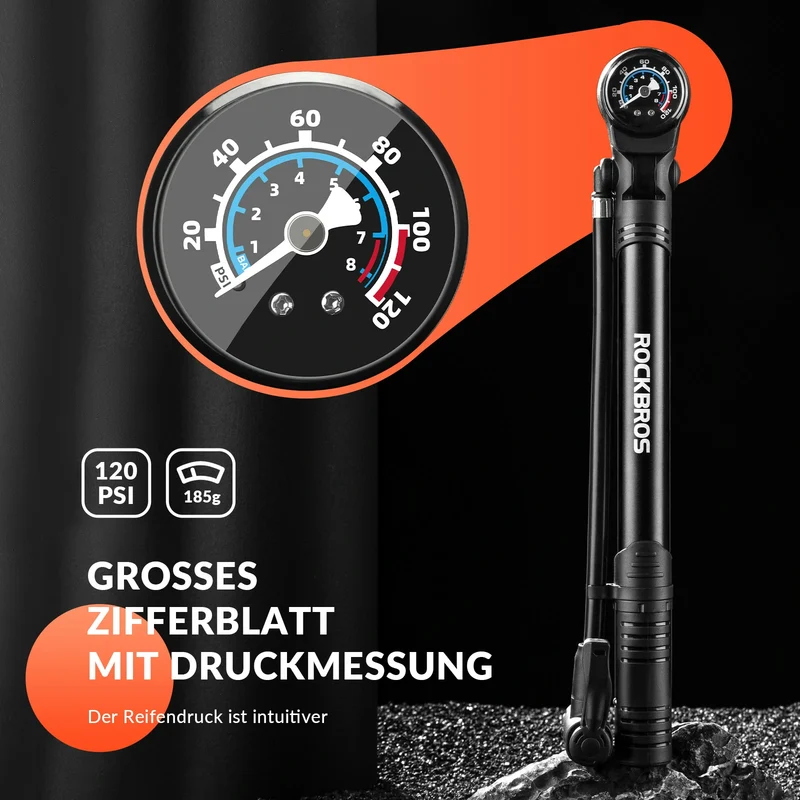 Fahrradpumpe 120 PSI Luftpumpe mit Manometer Tragbare mit Drehbare Griff