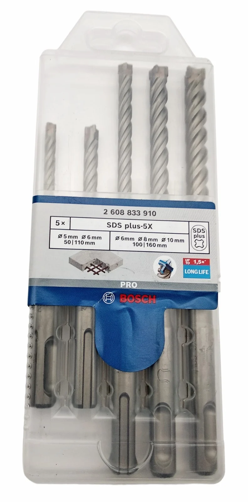 Bosch blau Longlife Hammerbohrer EXPERT SDS plus-5X Set Beton Stein 5,2x6,8,10mm