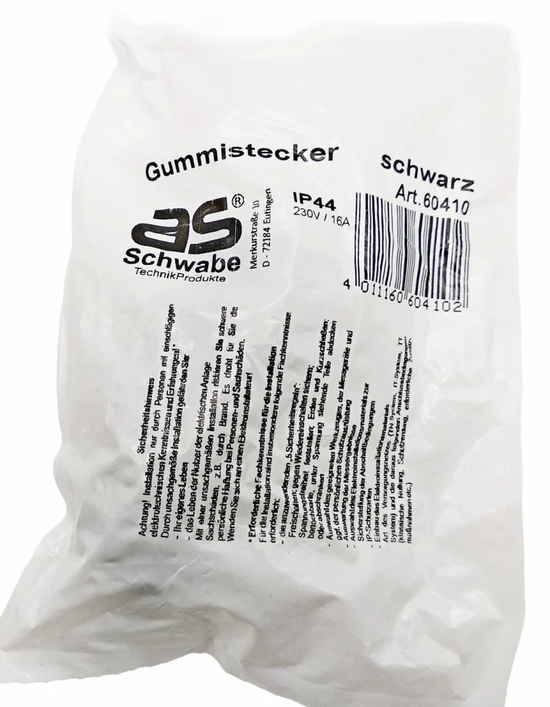 robuster Gummistecker Vollgummi Schuko IP44, 230V, 16A, bis 2,5mm² Außenbereich