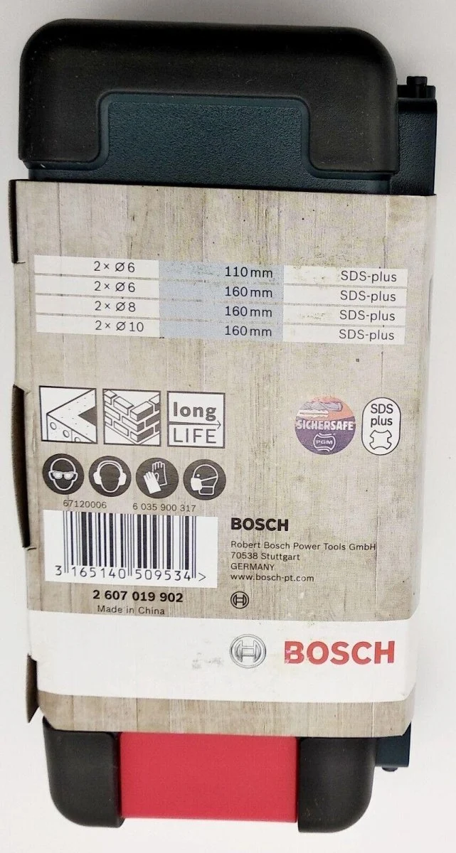 Bosch blau HM Longlife SDS Plus Hammerbohrer Set 8-teilig Toughbox 6,8,10mm Beton Stein Spiral Bohrer SDS +