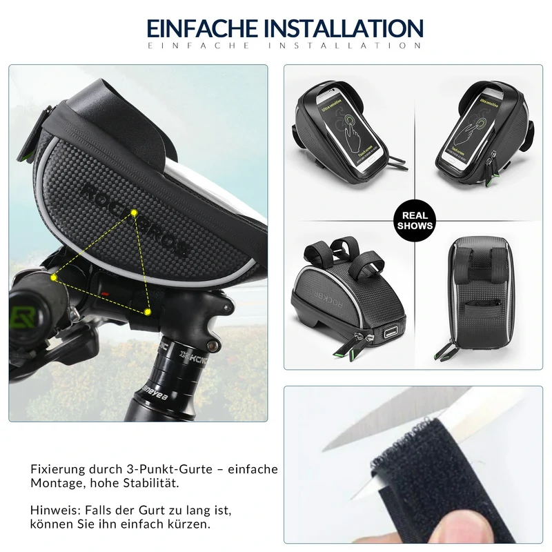 Fahrrad Lenkertasche Fahrradtasche Lenker wasserdichte Handyhalterung für Smartphone bis zu 6.5 Zoll Empfindlicher Touchscreen