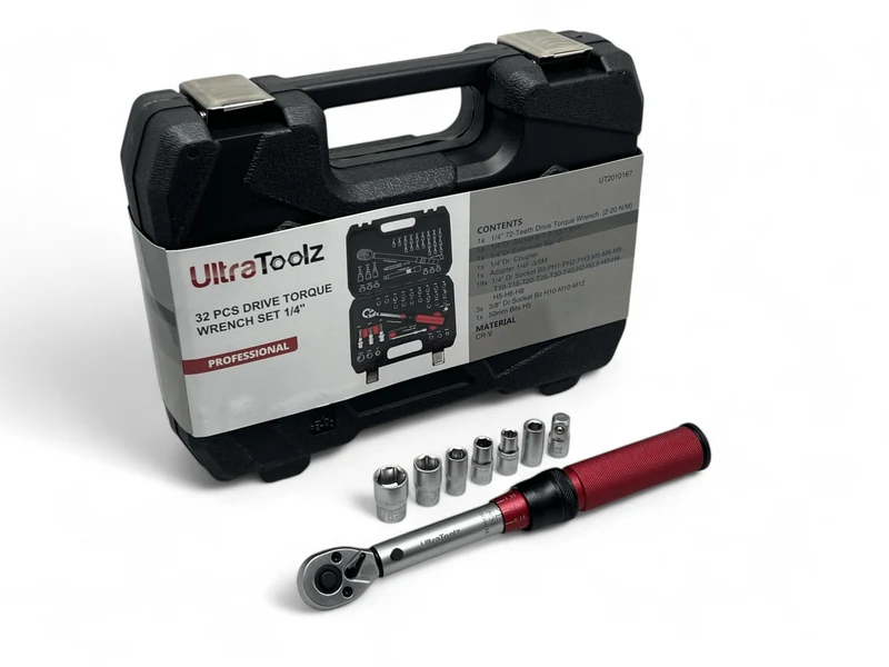 UltraToolz Drehmomentschlüssel 1/4 Zoll 2-24Nm Feinmechanik 32 tlg Bitset Ratsche