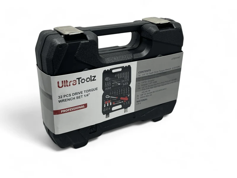 UltraToolz Drehmomentschlüssel 1/4 Zoll 2-24Nm Feinmechanik 32 tlg Bitset Ratsche