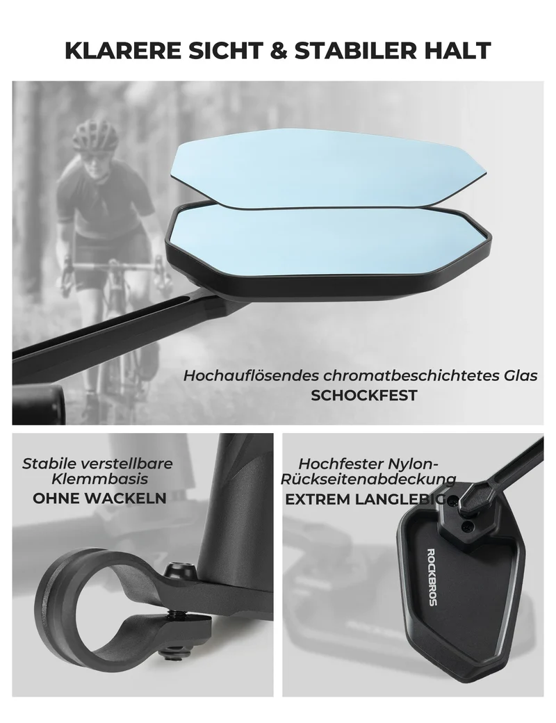 Fahrradspiegel, 360° Verstellbar Blendfrei, Konvexer Rückspiegel mit HD-Glas Bruchfest