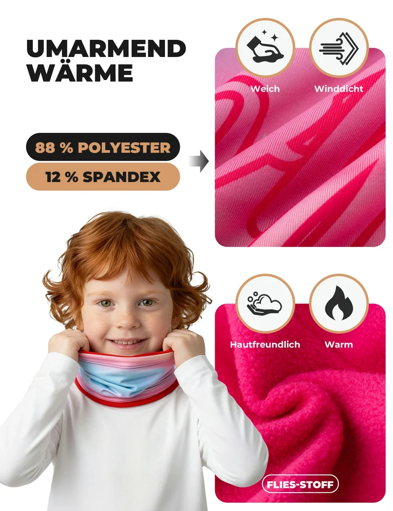 2-in-1 Kinder Halstuch & Mütze Doppelseitig Schlauchschal Wärmende Halswärmer Multifunktionstuch