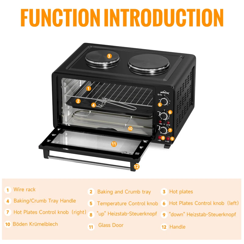 Grill Backofen 1400W 26L 2 x Kochplatte 700W 1000W