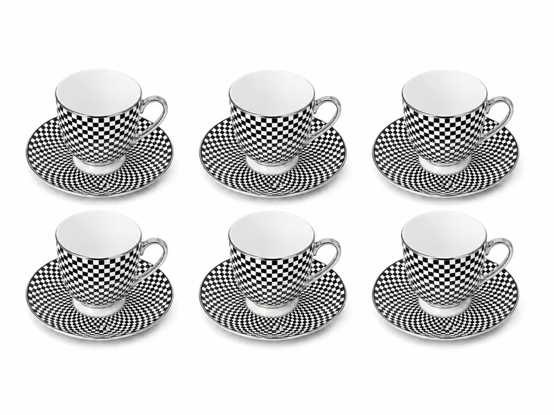 6er Set Porzellan Kaffeetassen und Untertassen - 190ml