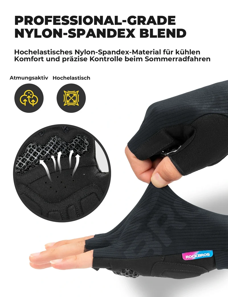 Halbfinger-Fahrradhandschuhe Sommer Elastisch & Atmungsaktiv, Anti-Rutsch- und Dämpfungspolster
