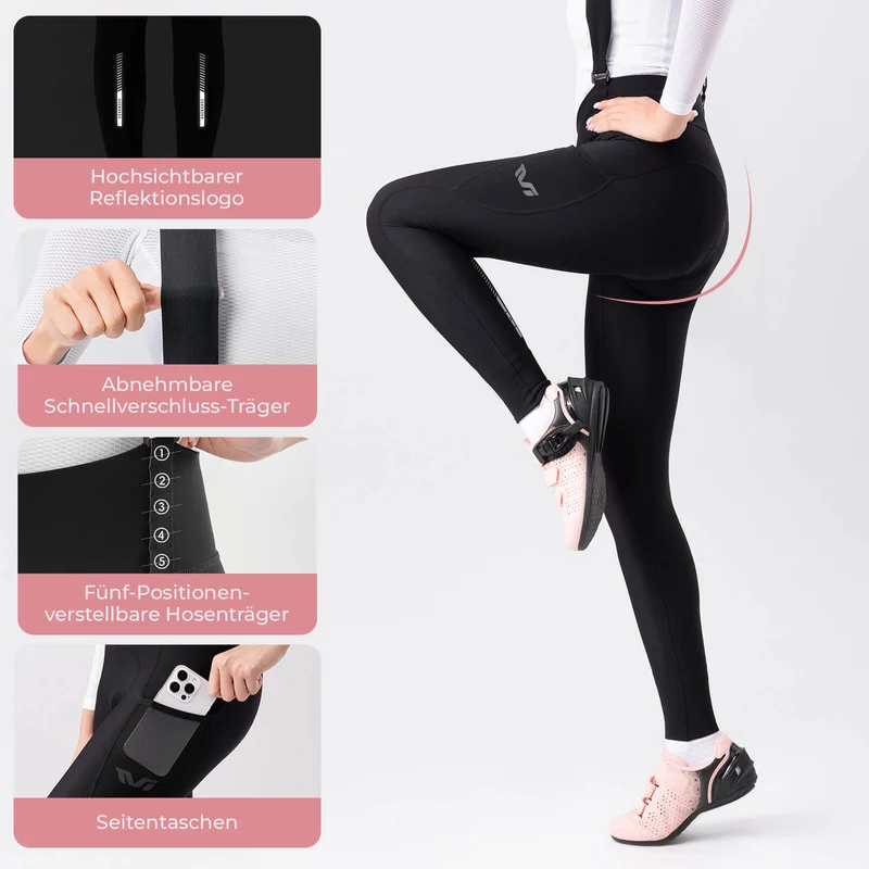 TVI Damen Trägerhose Fahrradhose Gepolstert Stoßfeste Thermo
