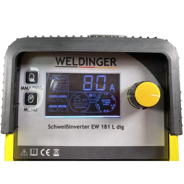 WELDINGER Elektroden-Schweißinverter EW 181 L dig (Lift WIG, Hot Start, Arc Force regelbar, VRD)