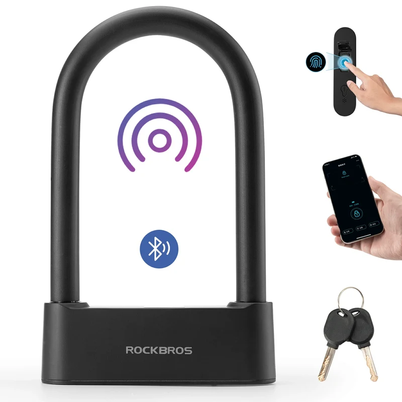 Schloss Fingerabdruck Wasserdicht IP6 Fahrrad Bügelschloss Bluetooth Schloss mit Schlüssel USB-Aufladung