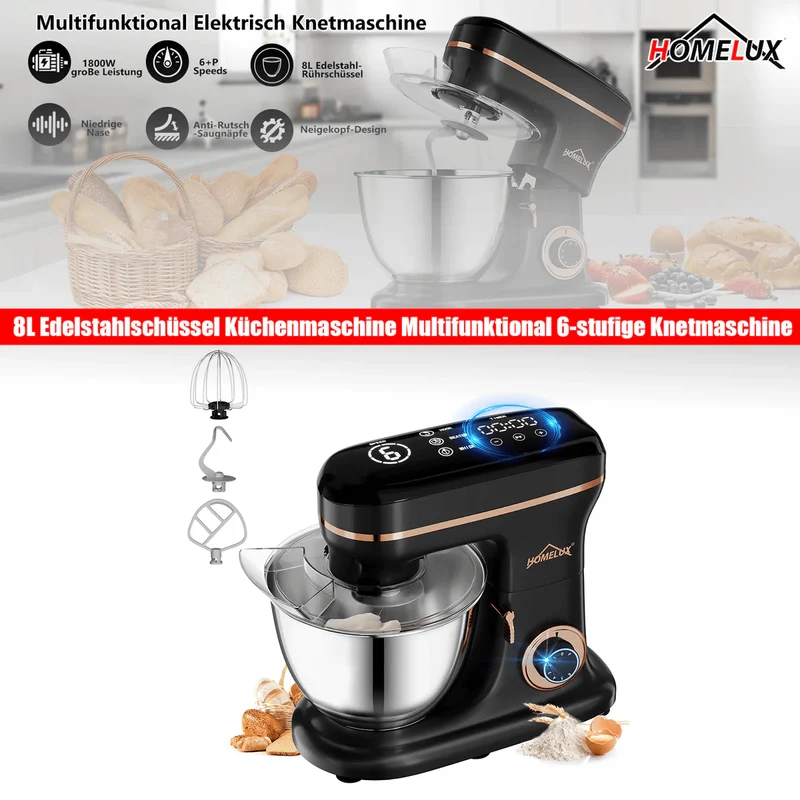 Teigmaschine Knetemaschine Küchenmixer 8 L 1800W