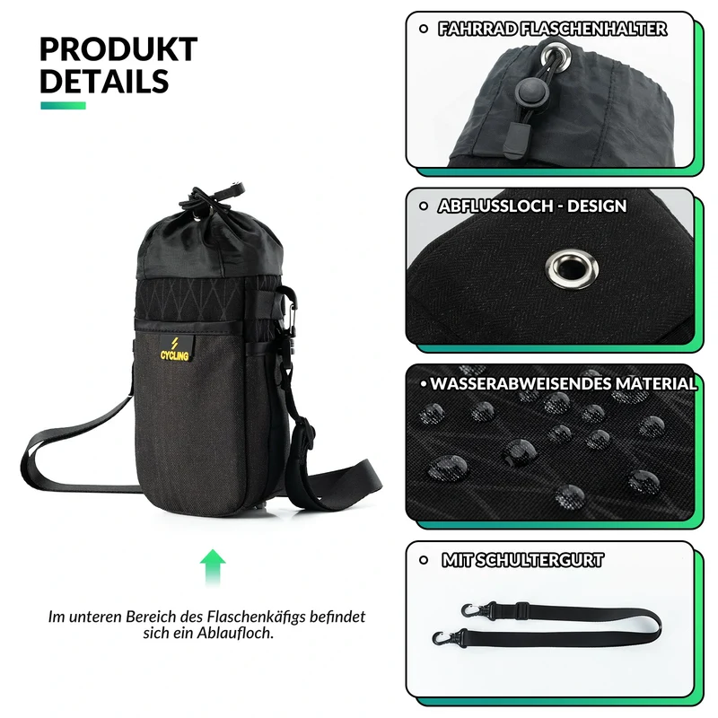 1L Isolier-Feedbag fürs Bikepacking – Trinkflaschenhalter & Provianttasche inkl. Schultergurt