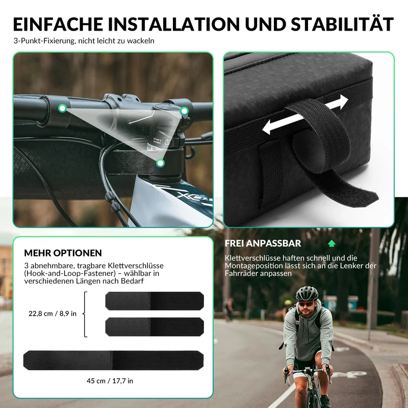 Lenkertasche Fahrrad Vorne Große Kapazität 2L mit Abnehmbarer Schultergurt