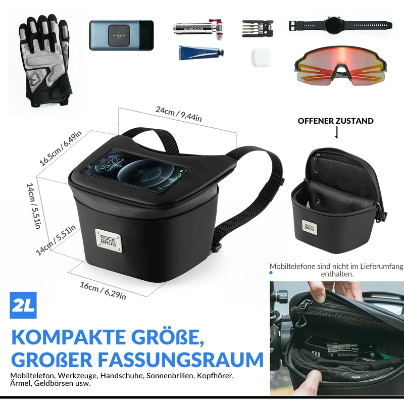Motorradtasche Motorad Lenkertasche für 6,5 Zoll Smartphone 2L