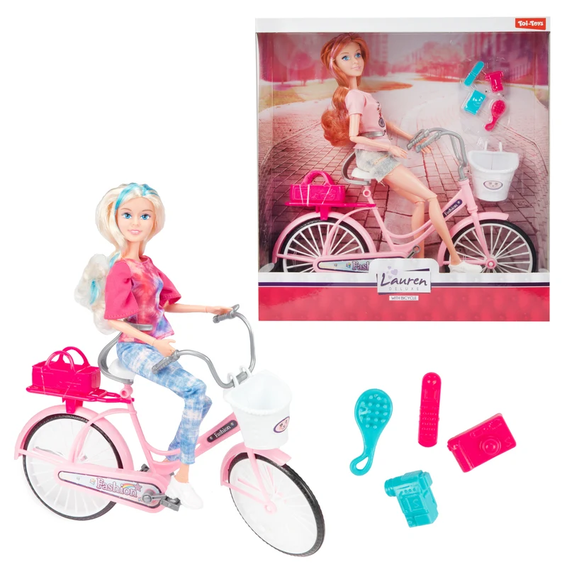 LAUREN Teenager Puppe auf Fahrrad mt Zubehör