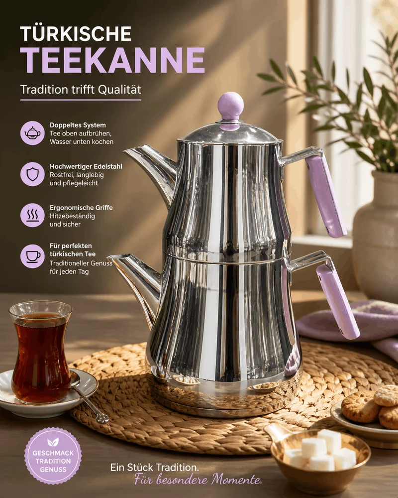 Scheffler Edelstahl Teekanne Caydanlik Harem Family 1.8L + 1L