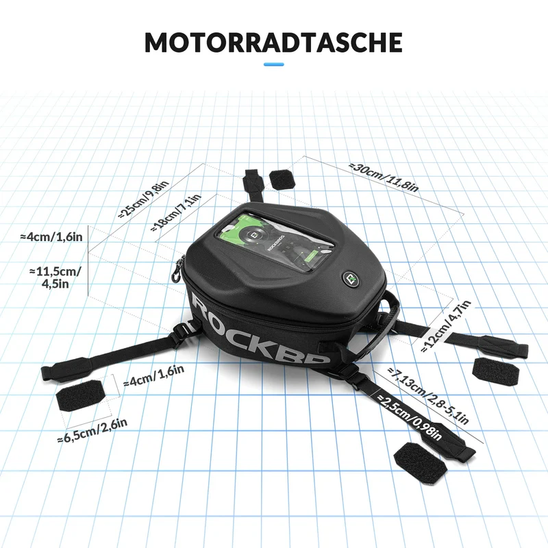 Motorrad Tankrucksack mit Regenschutz Abnehmbaren Schultergurten 7L