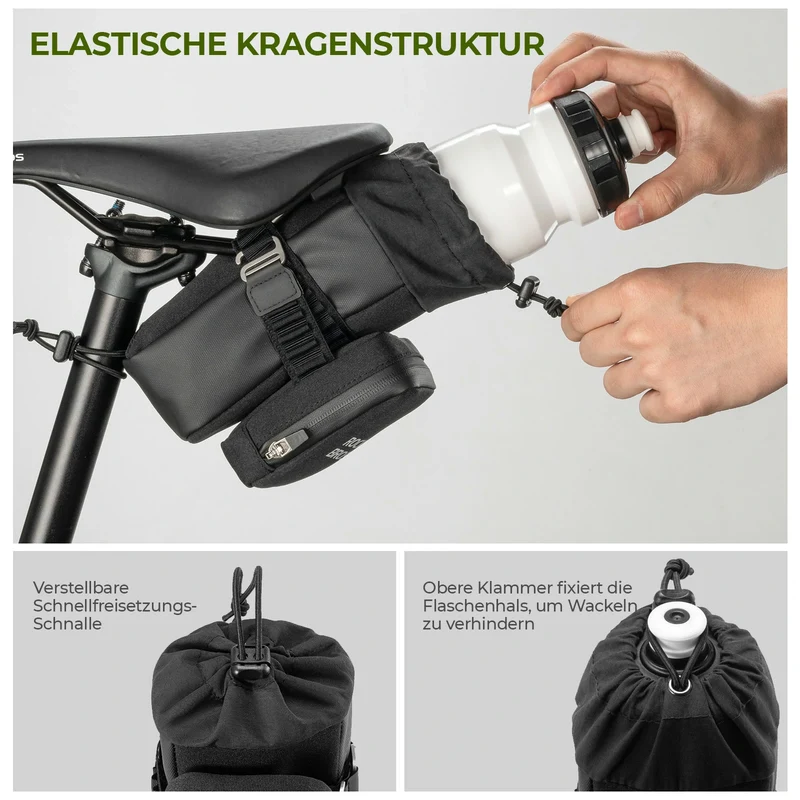 Fahrrad Satteltasche mit Flaschenhalter und 0,3L Mini Tragbare Fahrradsatteltasche