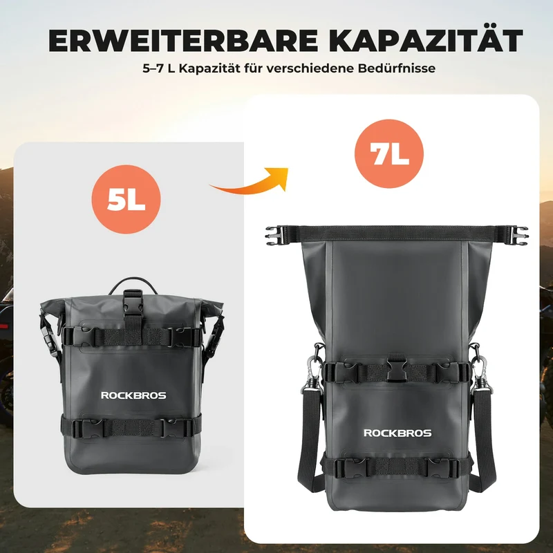 Motorradtaschen 100% Wasserdicht 5L, Seitentasche Motorrad mit Schultergurt