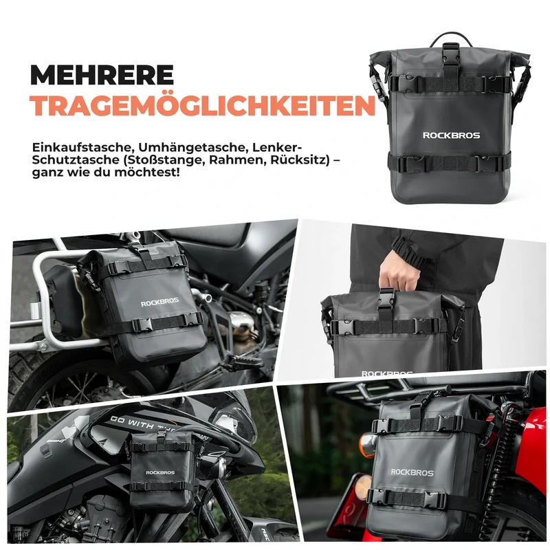 Motorradtaschen 100% Wasserdicht 5L, Seitentasche Motorrad mit Schultergurt