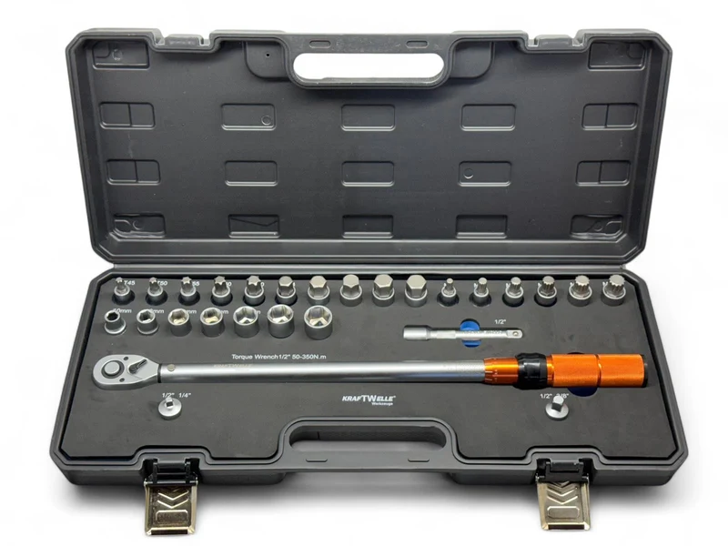 Drehmomentschlüssel 1/2 Zoll 50-350 NM mit Umschaltfunktion mit Bits Set