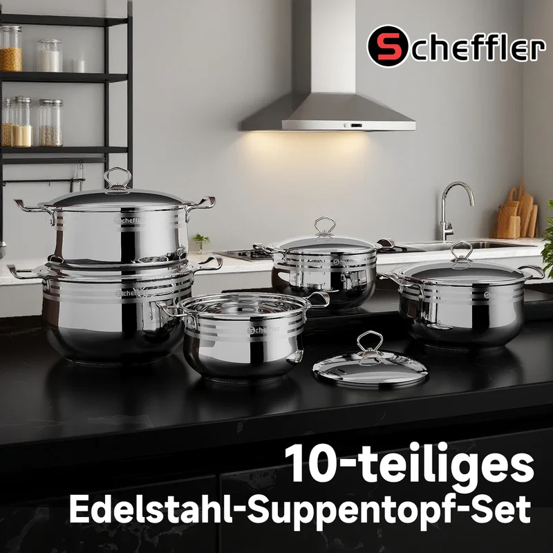 Scheffler Edelstahl Kochtopf Set Induktion 10 teilig