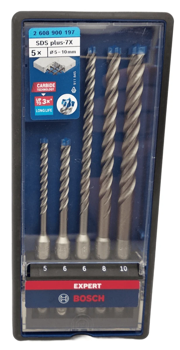 Bosch blau Hammerbohrer EXPERT SDS plus-7x Set 5 Kreuzschneide Beton Stein Bohrer 5, 2x6, 8, 10mm SDS-PLUS