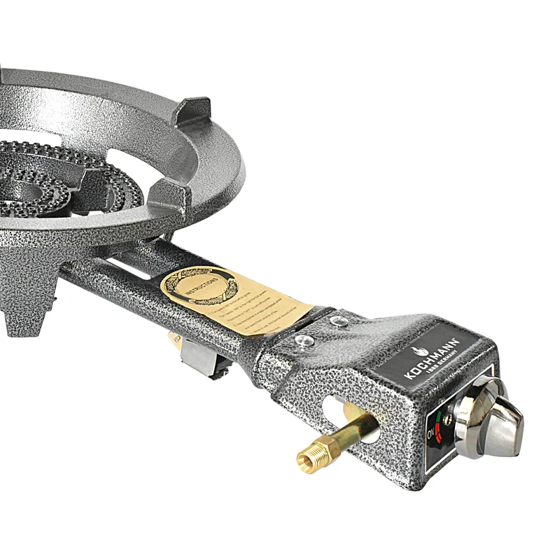 KOCHMANN® K09 Tenniskocher 9.5kW mit Piezozündung und Gestell Set mit 2.0m Schlauch und 50mbar Druckminderer