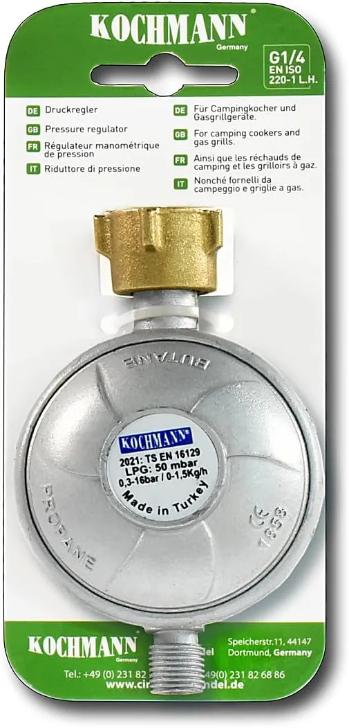 Kochmann® 50mbar Gasdruckregler 1/4" Linksgewinde Gas Druckminderer