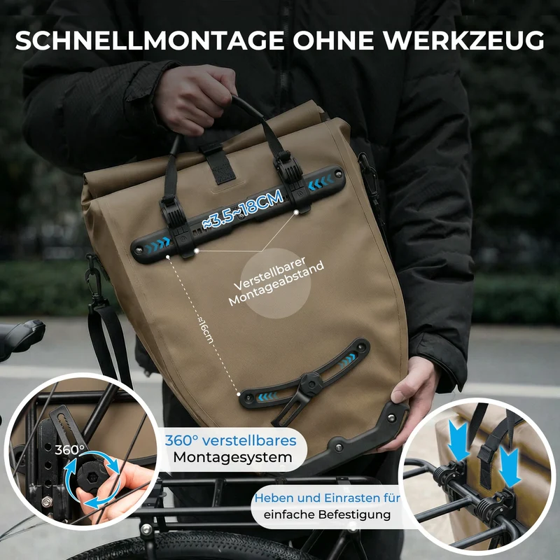 15L-20L Fahrrad Gepäckträgertasche 3-in-1