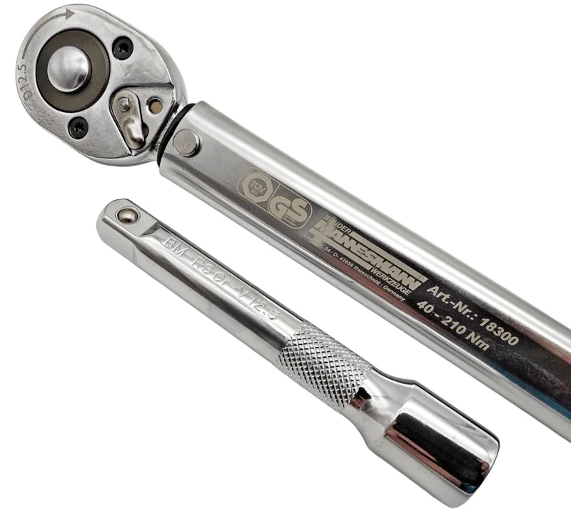 Brüder Mannesmann Drehmomentschlüssel Ratsche Umschaltknarre CRV 1/2 " Zoll (12.5 mm) 40 - 210 Newtonmeter Nm Drehmomentratschenschlüssel, Kiloschlüssel
